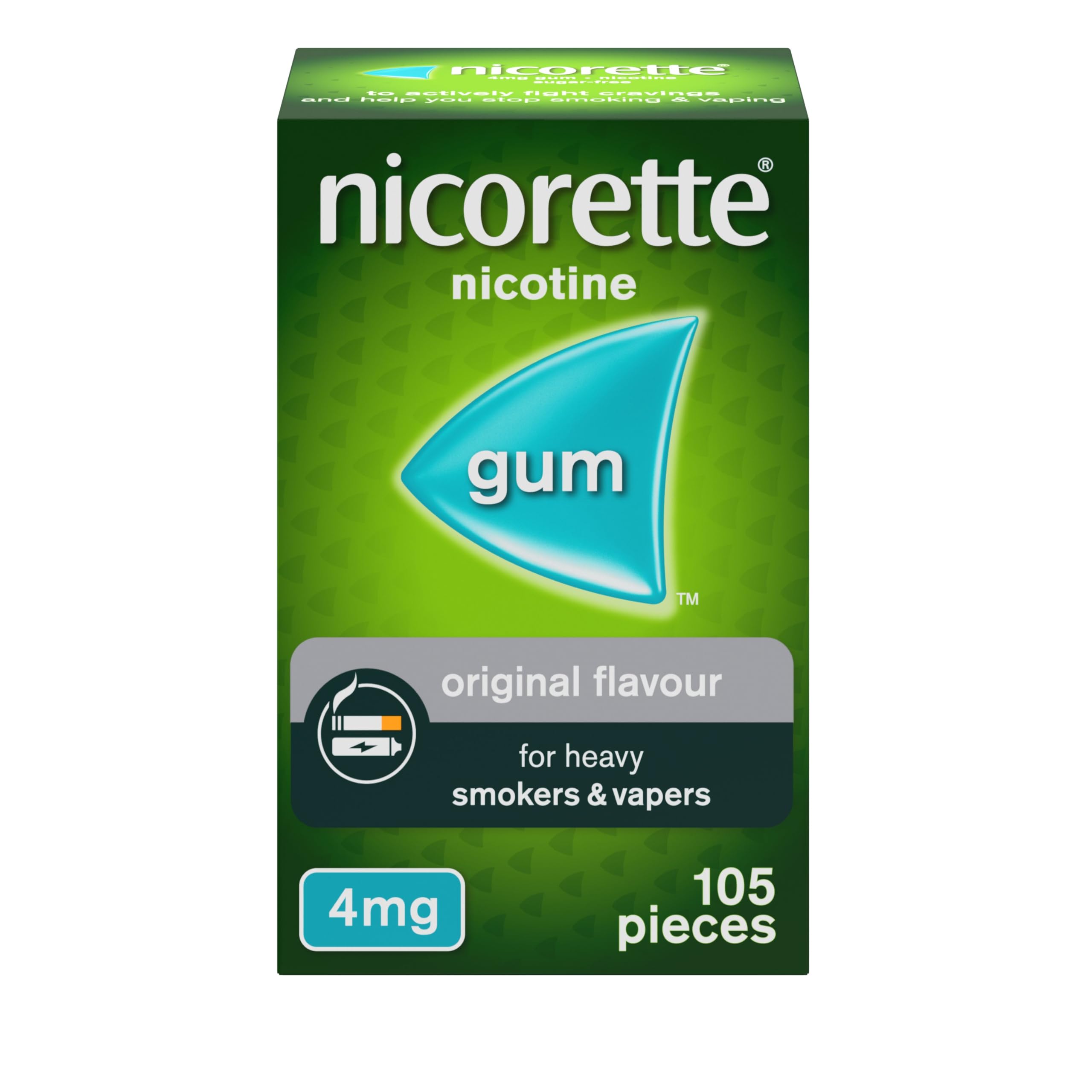 Nicorette 4mg Gum Original Flavour (105 Pieces), Discreet Stop Smoking and  Stop Vaping Aid to Help you Quit For Good, Tackle Cravings and Withdrawal  Symptoms, Nicotine Gum (Quit Smoking or Vaping) :
