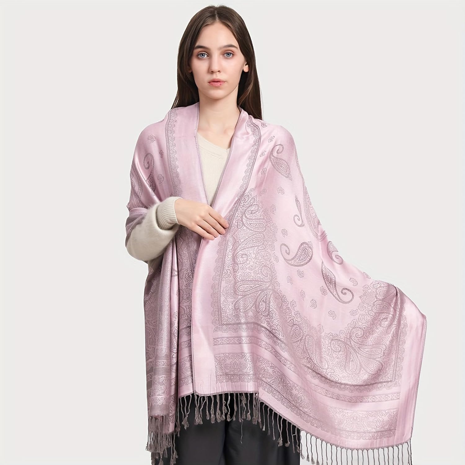 Ciormis Two Tone Silky Paisley Pashmina Shawl Scarf,Soft Women's Rave Jacquard Pashminas Wrap Scarves - Image 5