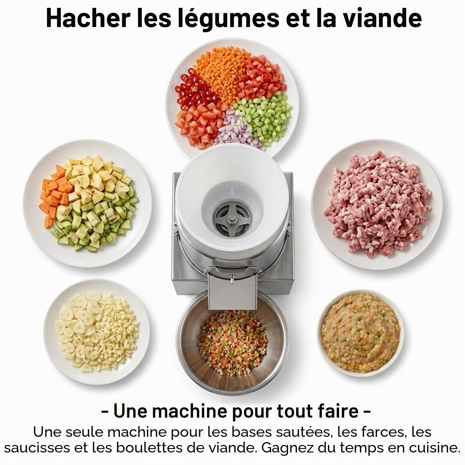 Hachoir Électrique Professionnel 400W, Broyeur de Légumes et Viande en Acier Inoxydable, 220V, Capacité 40-60kg/h, Idéal pour Restaurants, Cantine et Cuisine Familiale, Facile à Nettoyer