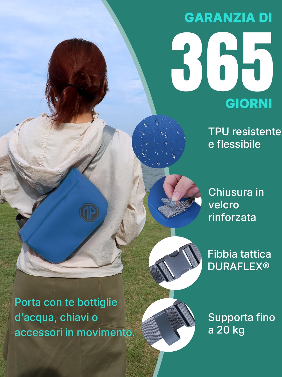 niphean IPX7 Marsupio Impermeabile con Chiusura Magnetica Mano, Sacca Impermeabile Resistente per Kayak, SUP, Spiaggia, Nuoto, Versatile Borsa a Tracolla, Marsupio Uomo&Donna, 2.5L,Blu Marina
