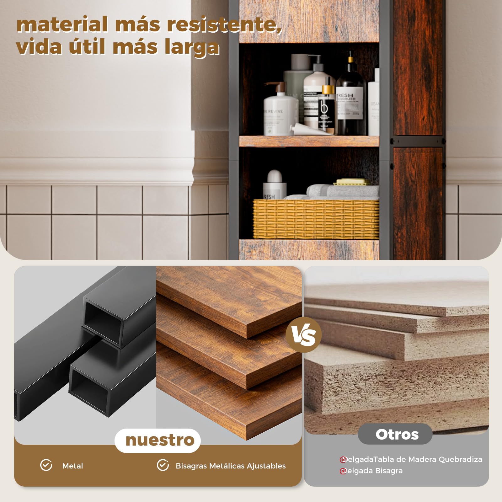 ELUCHANG Mueble Baño,Columna Estrecho,Armario baño Alto con 4 Puertas,Estantes Ajustables,Mueble Auxiliar baño Compartimentos Abiertos,para Espacios Pequeños,Cocina, Salón,30X30X174,Vintage+Negro