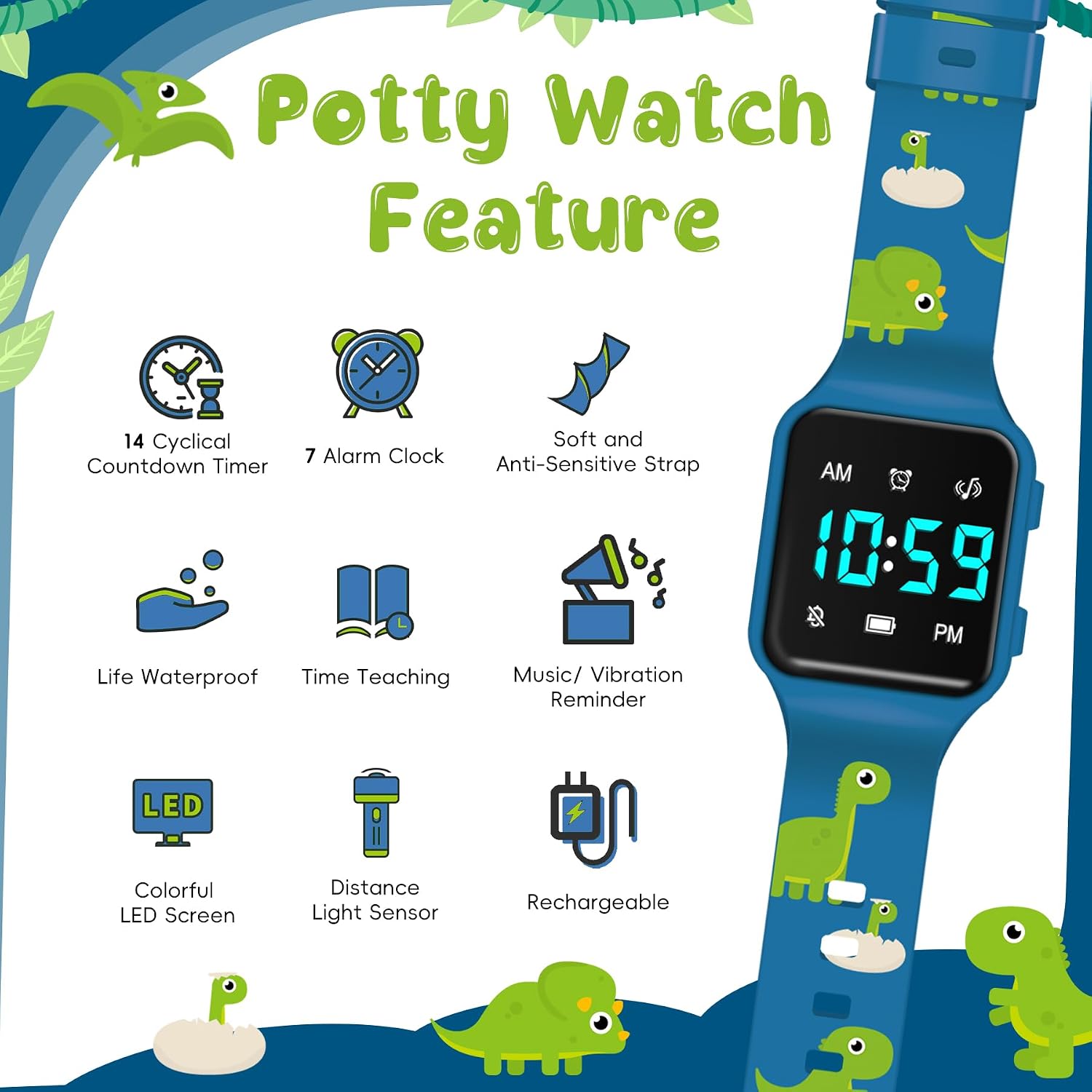 BEN NEVIS Potty Training Watch, Digital Toddler Watch with Countdown/Music/Alarm Clocks/Vibration Reminder and Waterproof, Remind Toddler to Go to The Toilet