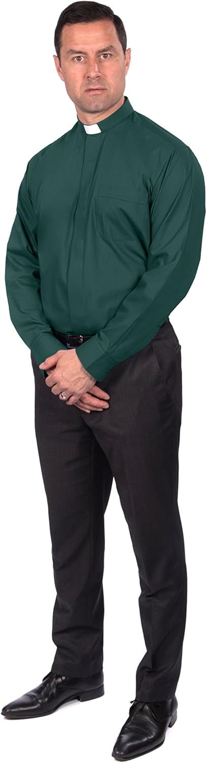 Reliant Men's Clergy Shirt - Tab Collar Long Sleeve (16.5, Green)