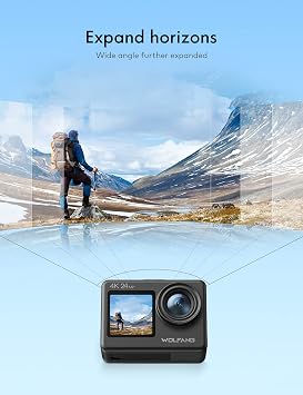 WOLFANG Action Camera 4K 24MP WiFi GA200, 40M Waterproof Underwater Camera for Snorkeling, EIS 170° Wide Angle Dual Screen Vlogging Camera with External Microphone, Charger, Remote Control