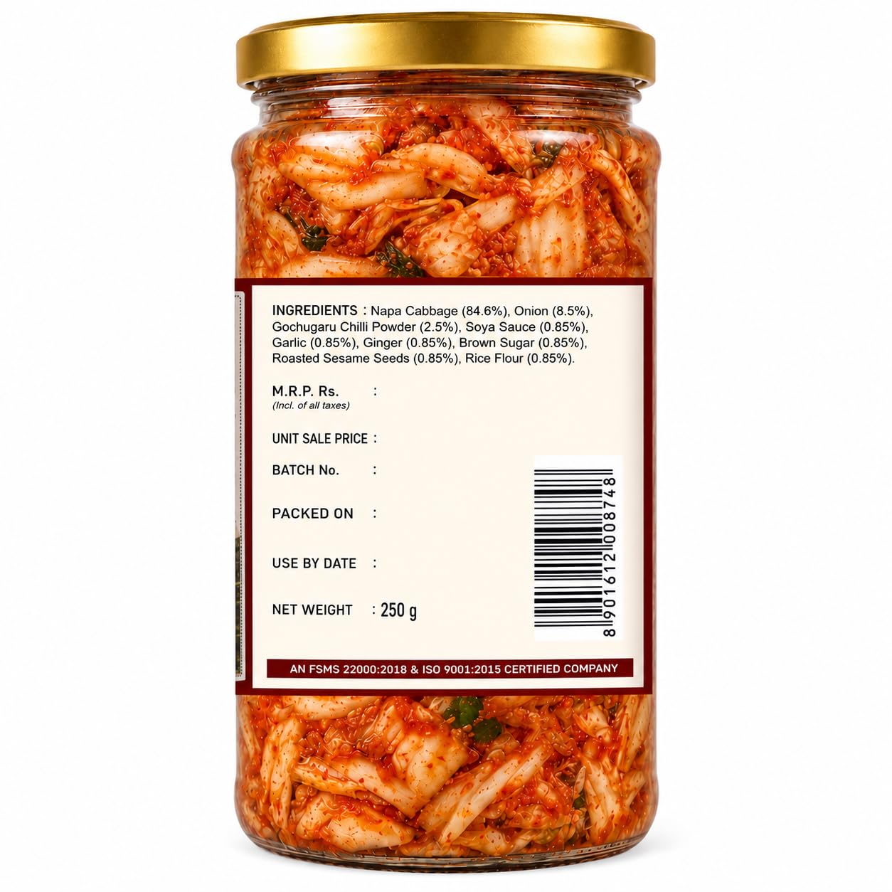 Earthy Bite Authentic Napa Cabbage Kimchi 250g – Premium Korean Fermented Kimchee | Probiotic-Rich Gut Health Support | Gluten-Free, Plant-Based Spicy Pickled Cabbage Side Dish | Ready-to-Eat