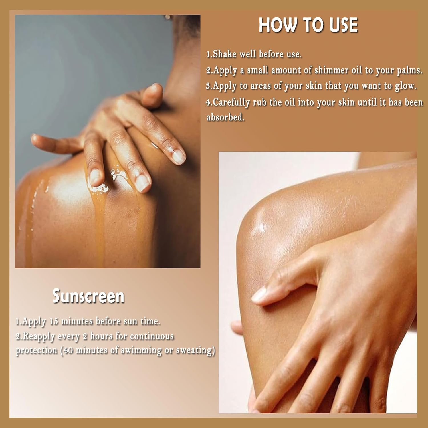 Xiuxixu Sunscreen Body Glow Oil,Broad Spectrum SPF 45,Glitter Shimmer Oil with Sequin Mica,Lightweight Non Sticky Sunscreen with Zinc Oxide Sun-kissed Skin Moisturizer,Beach Essentials (#03 Amber)