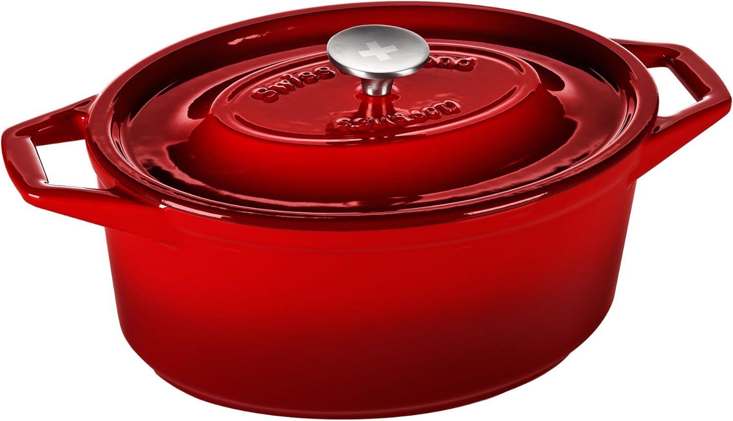 Swiss Diamond Enameled Cast Oval Casserole 5.6 quart Rubis Rouge, Rubis Rouge, 11.3"
