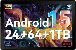 Hakaug A10 10.1 Inch Android 15 Tablet, Octa-Core, 24GB RAM 64GB ROM, 1280x800 IPS HD Display, 5000mAh Battery, Widevine L1 (Black)