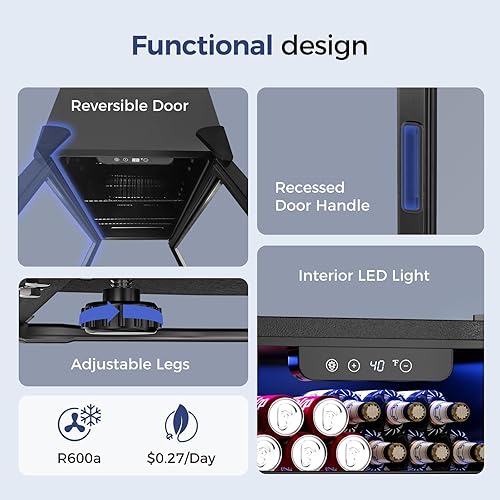 Miniatura 7 de Refrigerador de bebidas  Mini refrigerador de 16 botellas para 68 latas con puerta de vidrio, nevera de bebidas de vino y soda, refrigerador pequeño