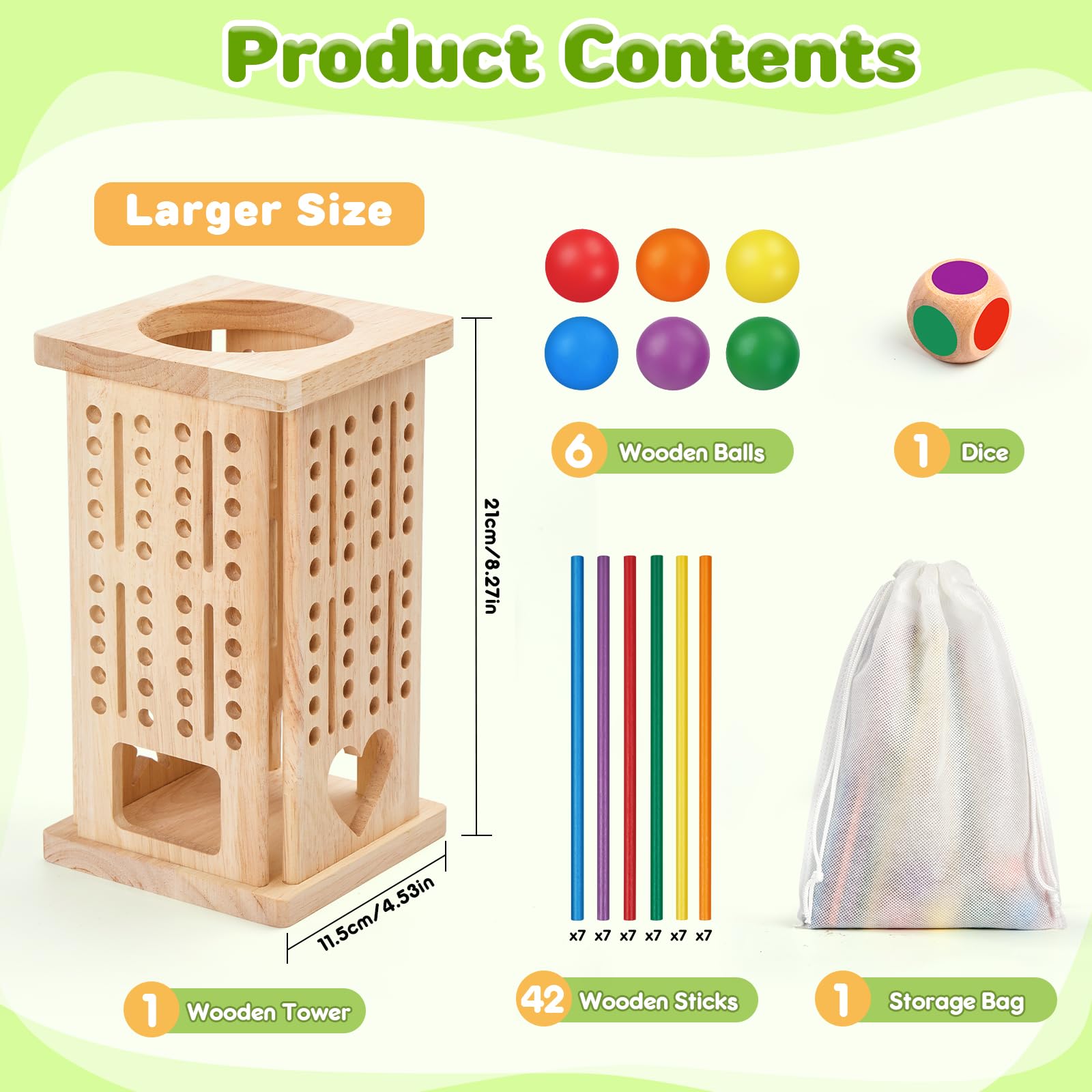 Montrix Juguetes Niños Juegos Montessori, Torre de Madera con 42 Palitos Coloridos y Dados, Juego de Mesa Educativo Familiar, Juguetes Motricidad Fina Cumpleaños Regalo para Niños Niñas 3 4 5 6 Años