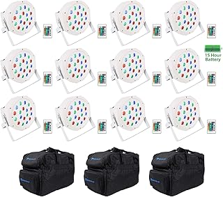 Rockville (12) Battery PAR 50 White Rechargeable LED DMX DJ Club Wash Up-Light+Remote Bundle with (3) RLB30 Bag (15 Items)