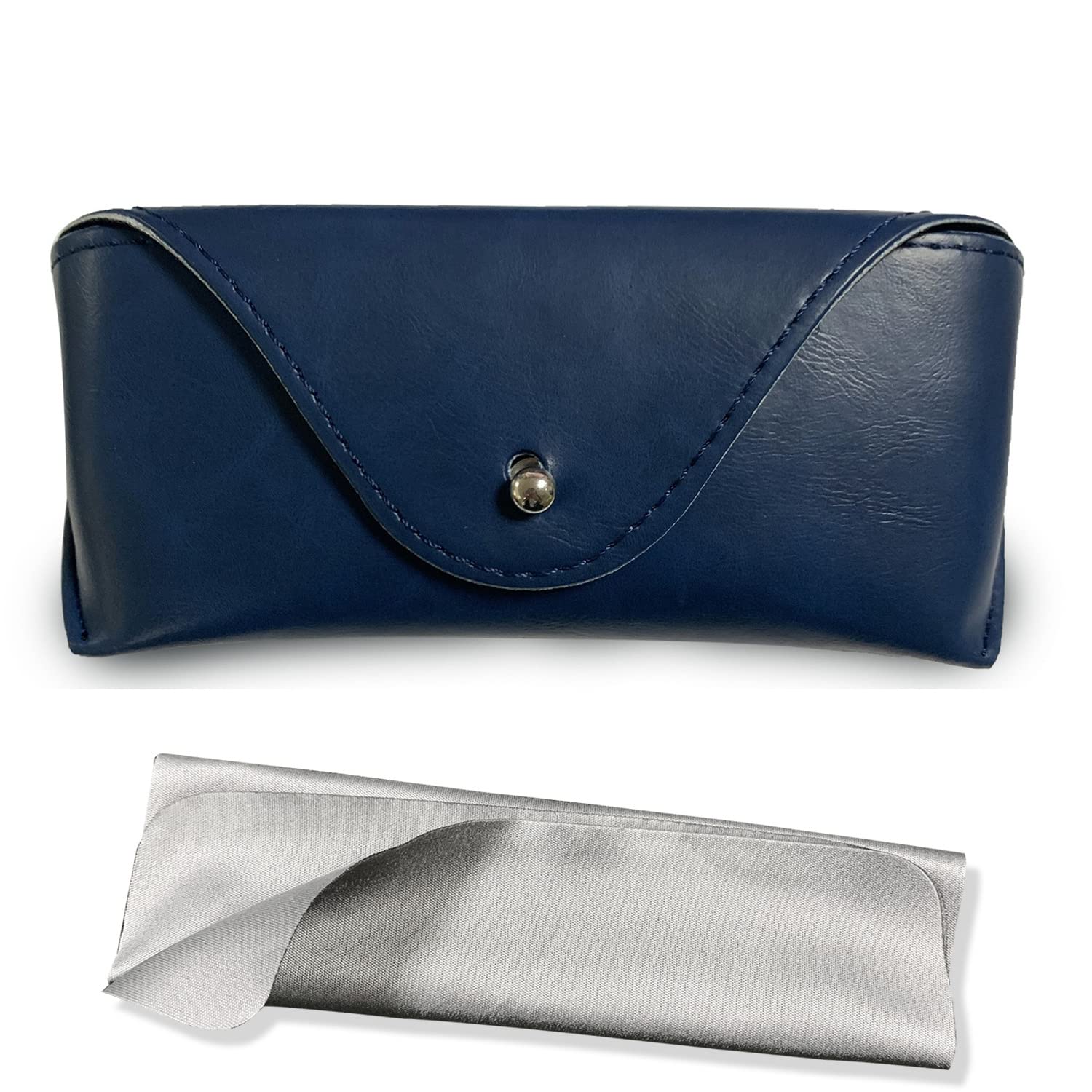 Loghog Unisex Ink Blue Portable Leather Soft & Semi Hard Sunglasses Case Eyeglass Case Storage Eye Glasses Brown/Black Pouch Carry Case For Women Men (Ink Blue)