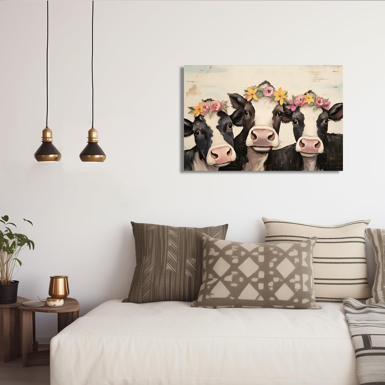 Amazon.co.jp: ZQQART かわいい牛 キャンバスウォールアート 素朴な