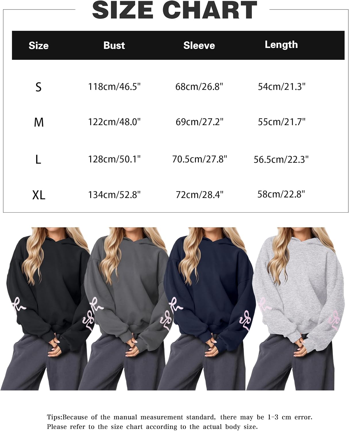 OLAPTA Women Oversized Bow Trim Print Hoodies Long Sleeve Fleeced Casual Graphic Pullover Trendy Fall Hooded Sweatshirts Top - Image 6