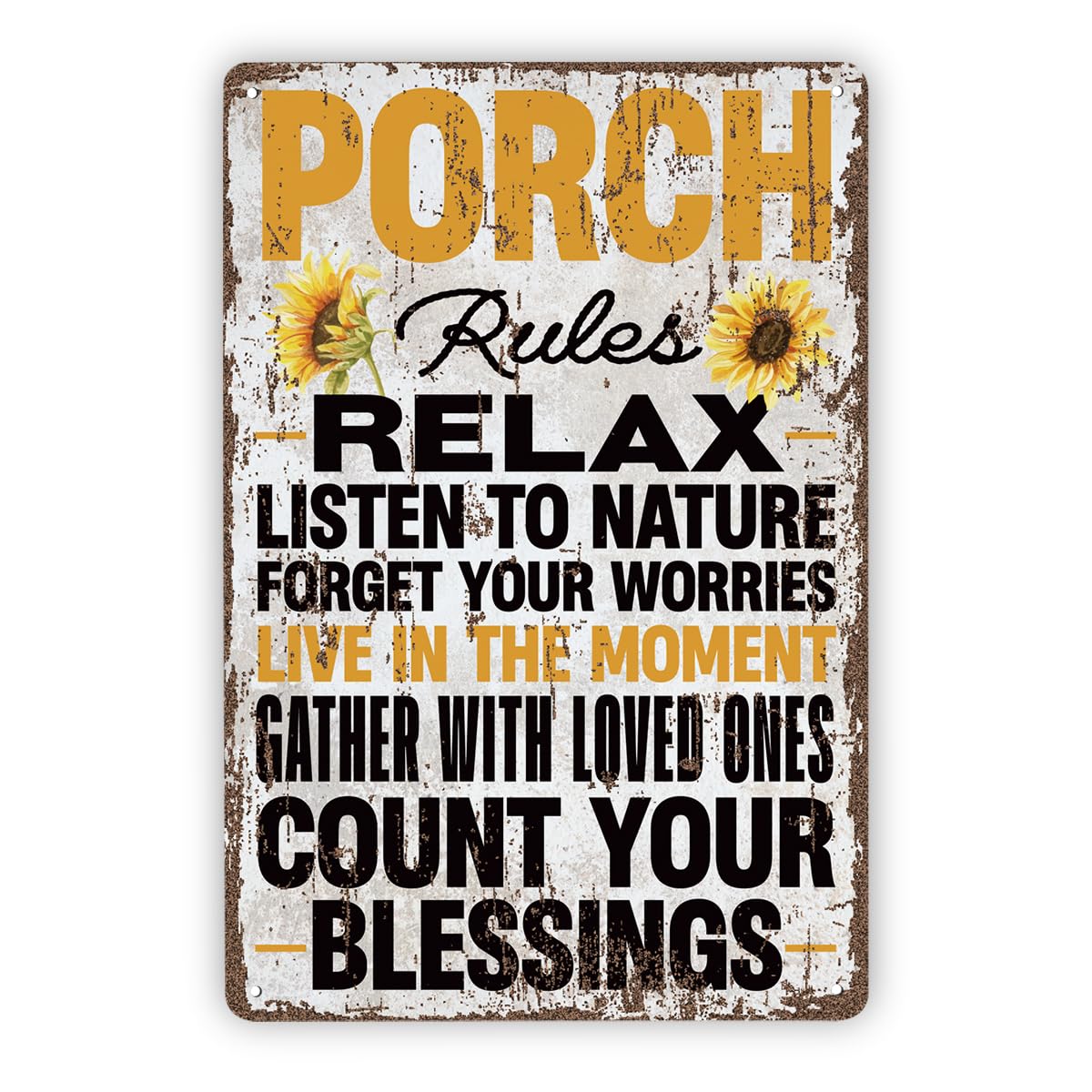 Porch Rules Sunflower Wall Art Tin Sign, 11.8x7.9in