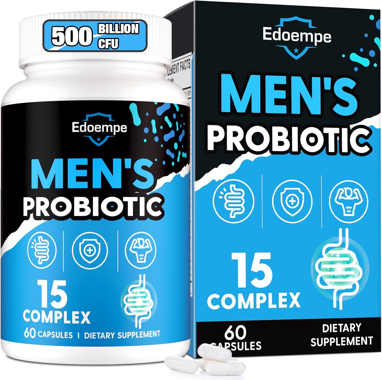 Probiotics for Men, 500 Billion CFUs 12 Strains, Mens Probiotics for Gut Health*, Digestive Health*, Energy, Prostate & Urinary Tract*, with Cranberry, Goji, Turmeric & Amla, Shelf Stable, 60 Caps
