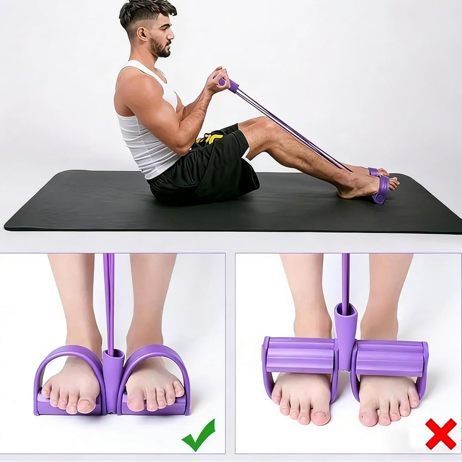 Bandas de resistencia para ejercicio, pedal de pie con asas elásticas, sistema de resistencia multitubo para entrenamiento de abdomen, cintura, brazos y piernas