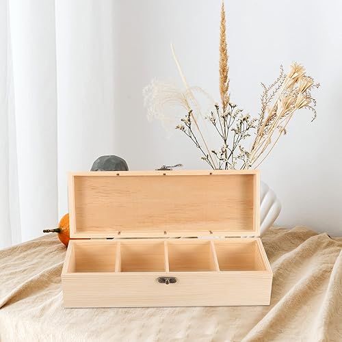 Miniatura 3 de iplusmile Caja de bolsas de té de madera, 4 compartimentos, soporte para bolsas de té, organizador de almacenamiento de paquetes de té, paquetes de