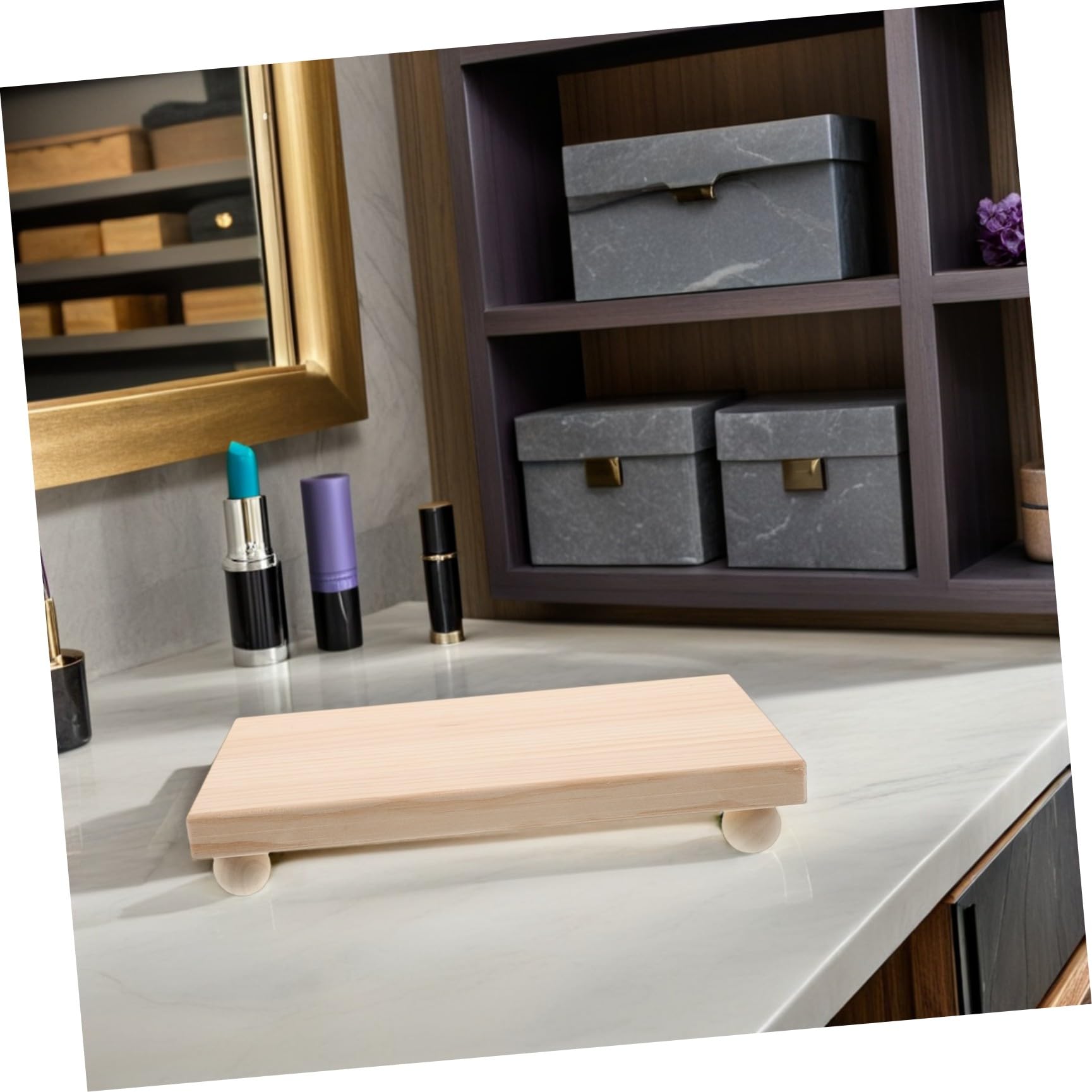 BESPORTBLE Vassoio Rettangolare Organizer Decorativo in Legno Beige per Profumi e Cosmetici per Vanità Funzione di Raccolta, per Bagno e