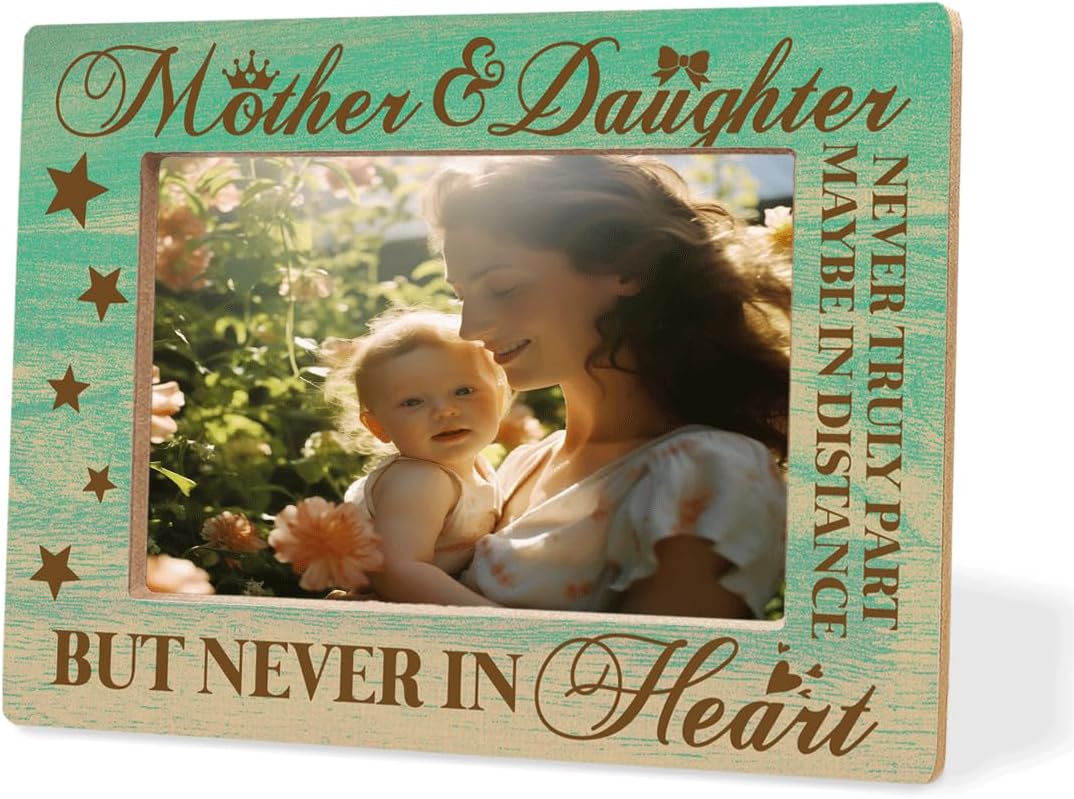 Wooden Photo Frame Mothers And Daughters Never Truly Part Decor Gift For Mom From Daughter Family Photos Frames Table Decoration Thanksgiving & Christmas Gifts Mothers Day Gift 8X6 Inches