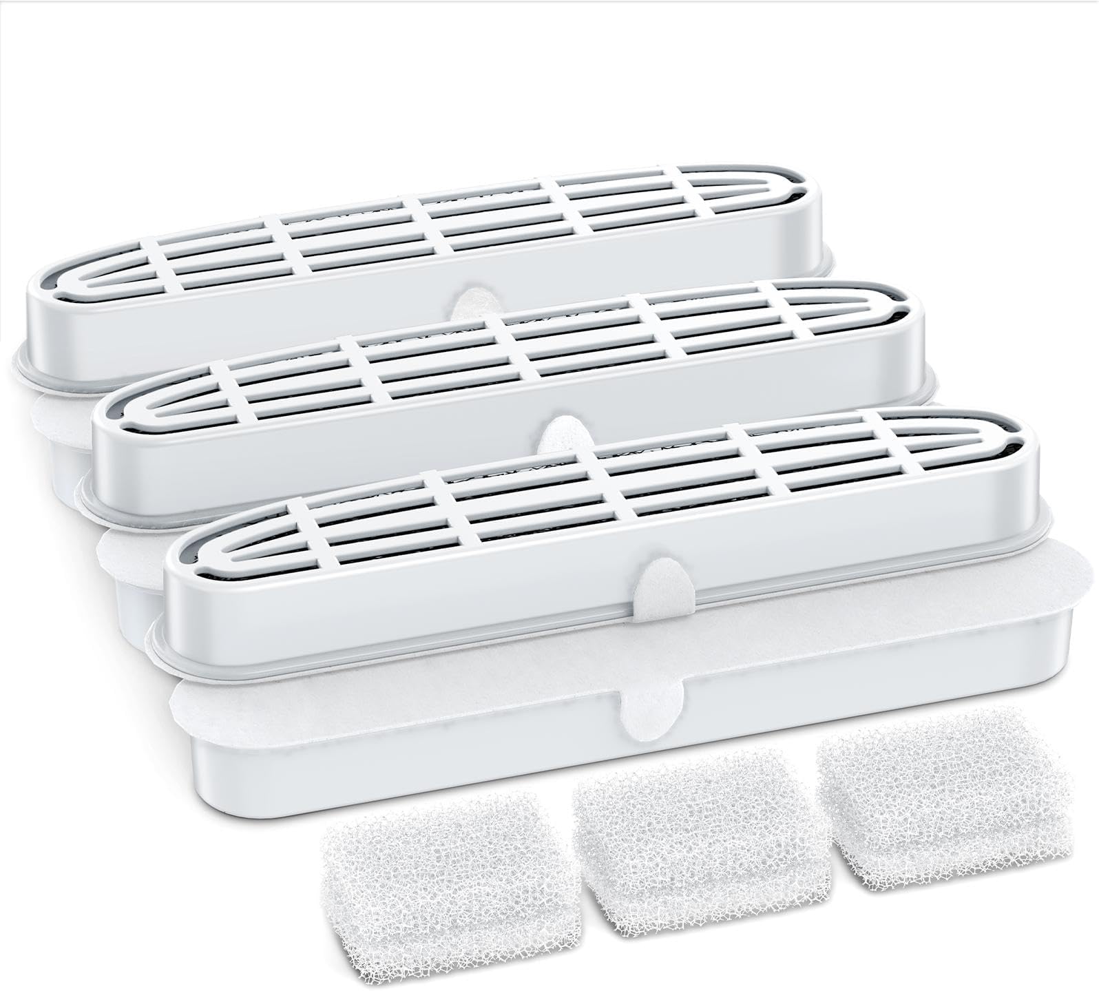 6 Packs Replacement Filters & 6 Packs Pump Filter Sponges for 108oz/3.2L Wireless Cat Water Fountain FT999, 3 Months Set of Replacement Filters, Ivory White