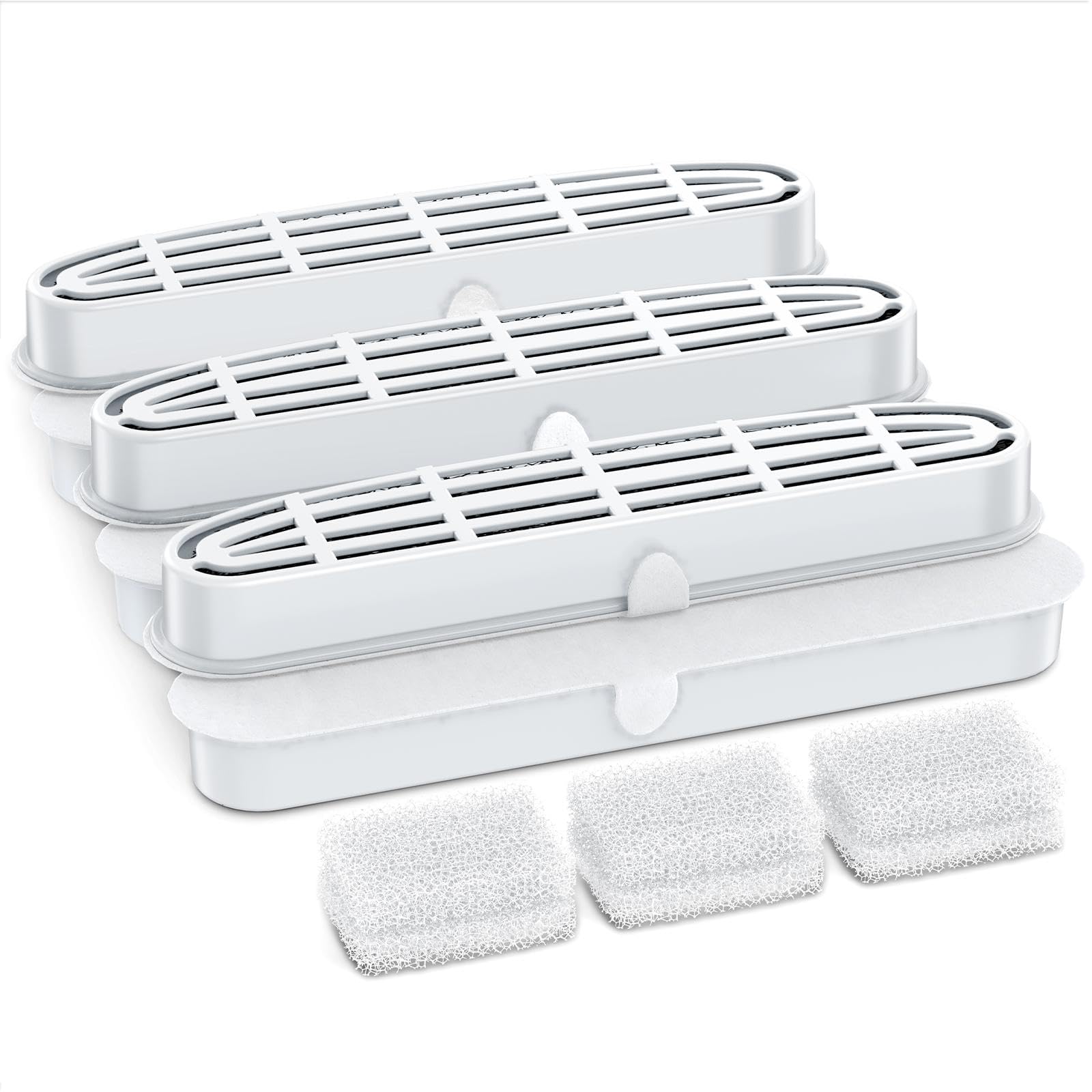 6 Packs Replacement Filters & 6 Packs Pump Filter Sponges for 108oz/3.2L Wireless Cat Water Fountain FT999, 3 Months Set of Replacement Filters, Ivory White