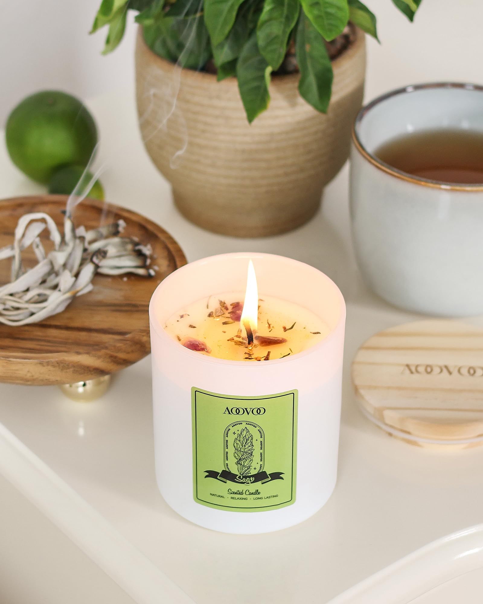 AOOVOO Lavender Scented Candles for Women - 20oz 3 Wick Soy Candles for Home Scented, Aromatherapy Candle with Crystals Inside, Birthday Gifts Christmas Candle for Women Mom: Sage Scented Candles 10oz