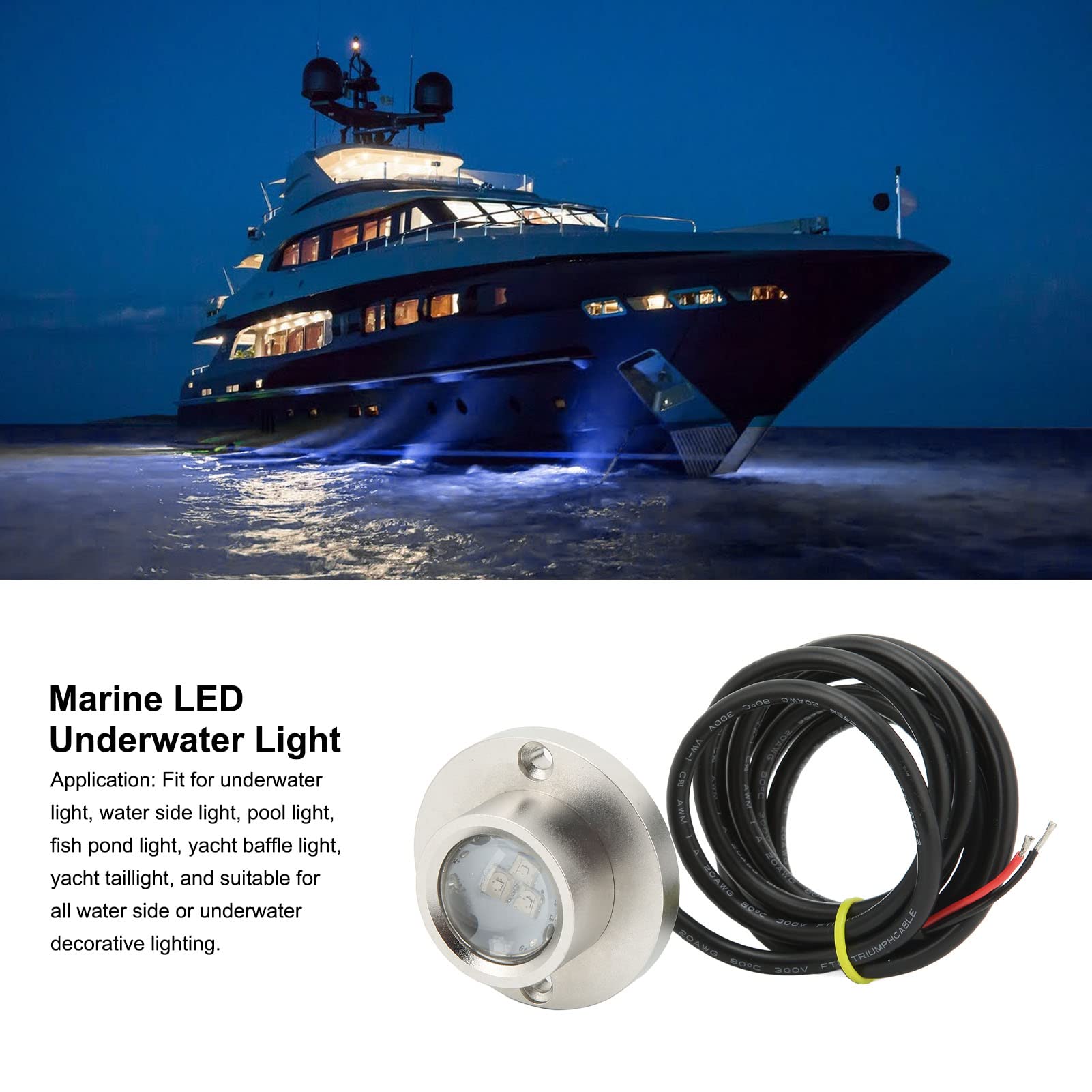 Luce Subacquea a LED Marina, DC 12V 24V 5W IP68 3 Perline Lampada a LED Luce Subacquea Marina Universale per Illuminazione Sull'Acqua di Yacht per Barche (Bianco)