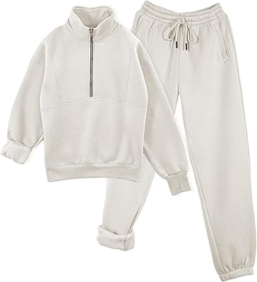 Ensemble 2 Pièces Femme Polaire - Sweat Demi-zip + Pantalon Jogging - Survêtement Décontracté Printemps/hiver