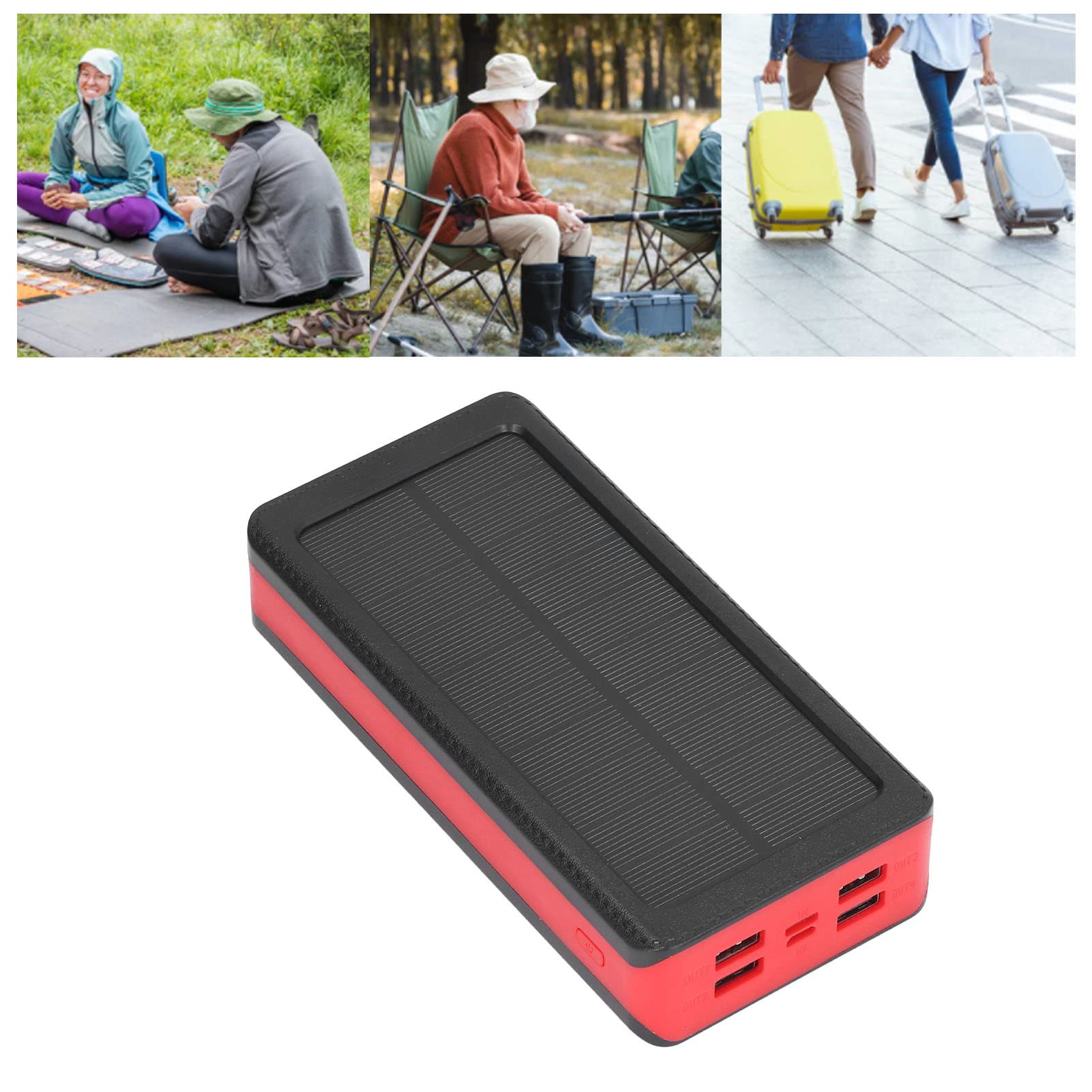 Solar Power Bank Red Camping Climbing Adventure 4 USB Outdoor Solar Energy Charger Led Fishing o dużej pojemności 30000mAh Solar Power Bank do pyłoszczelnej energii słonecznej na zewnątrz