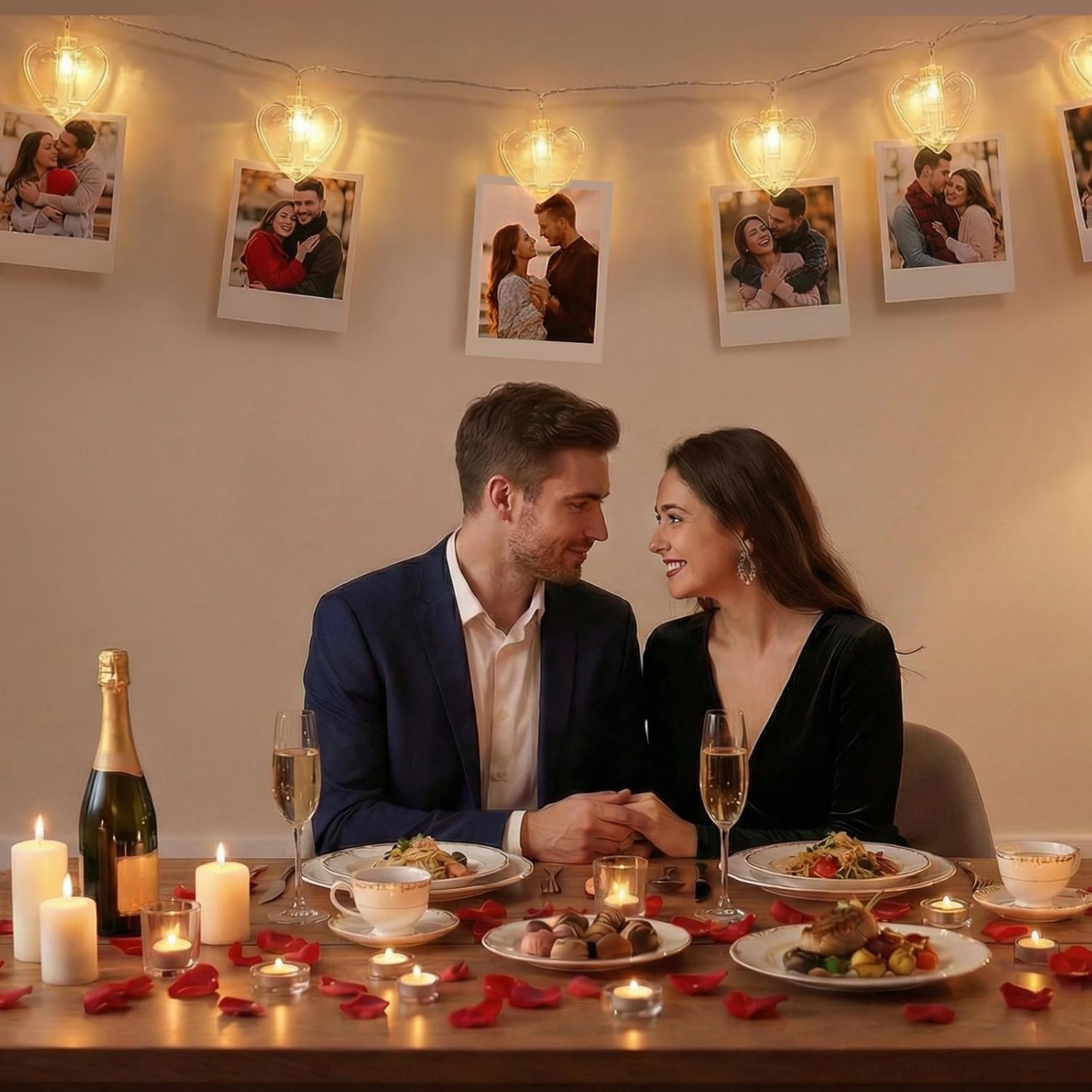 9.85Ft 20 Heart-Shaped Photo String with Clips for Hanging Pictures | Clear Photo Clip Lights for Indoor/Outdoor Wall Bedroom Wedding Birthday Party Home Decorations (Heart)