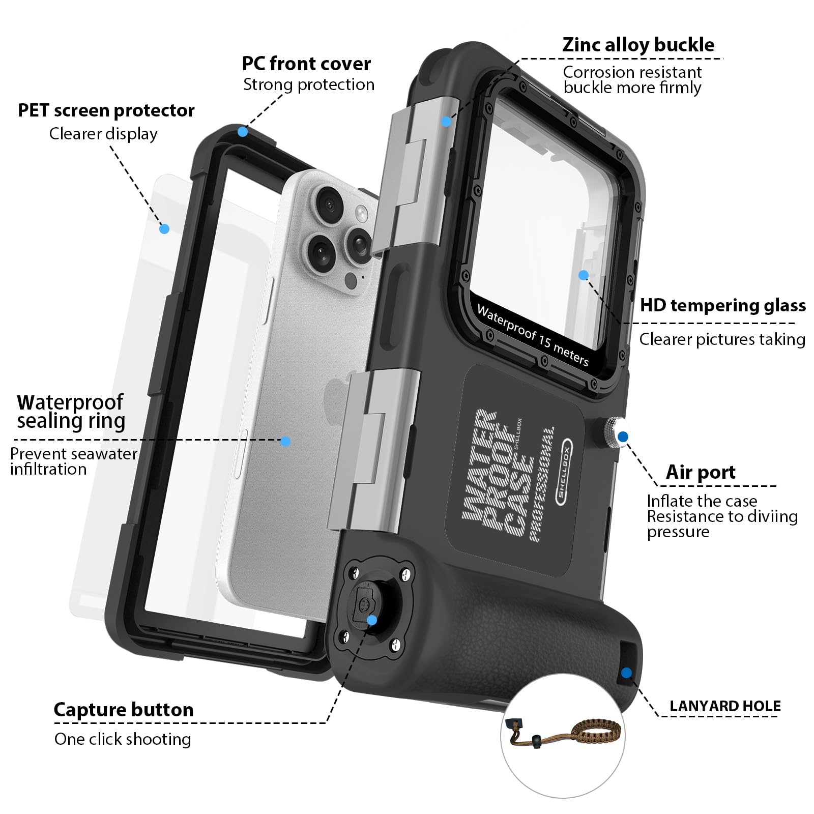 ZLIME wasserdichte Handyhülle 7.0 Zoll Unterwasser Wasserfeste Handy Wasserschutzhülle Handytasche, Wasserdicht Schwimmen Baden für iPhone 17 Air 16e 16 15 14 Plus 15 16 17 Pro 14 15 16 17 Pro Max