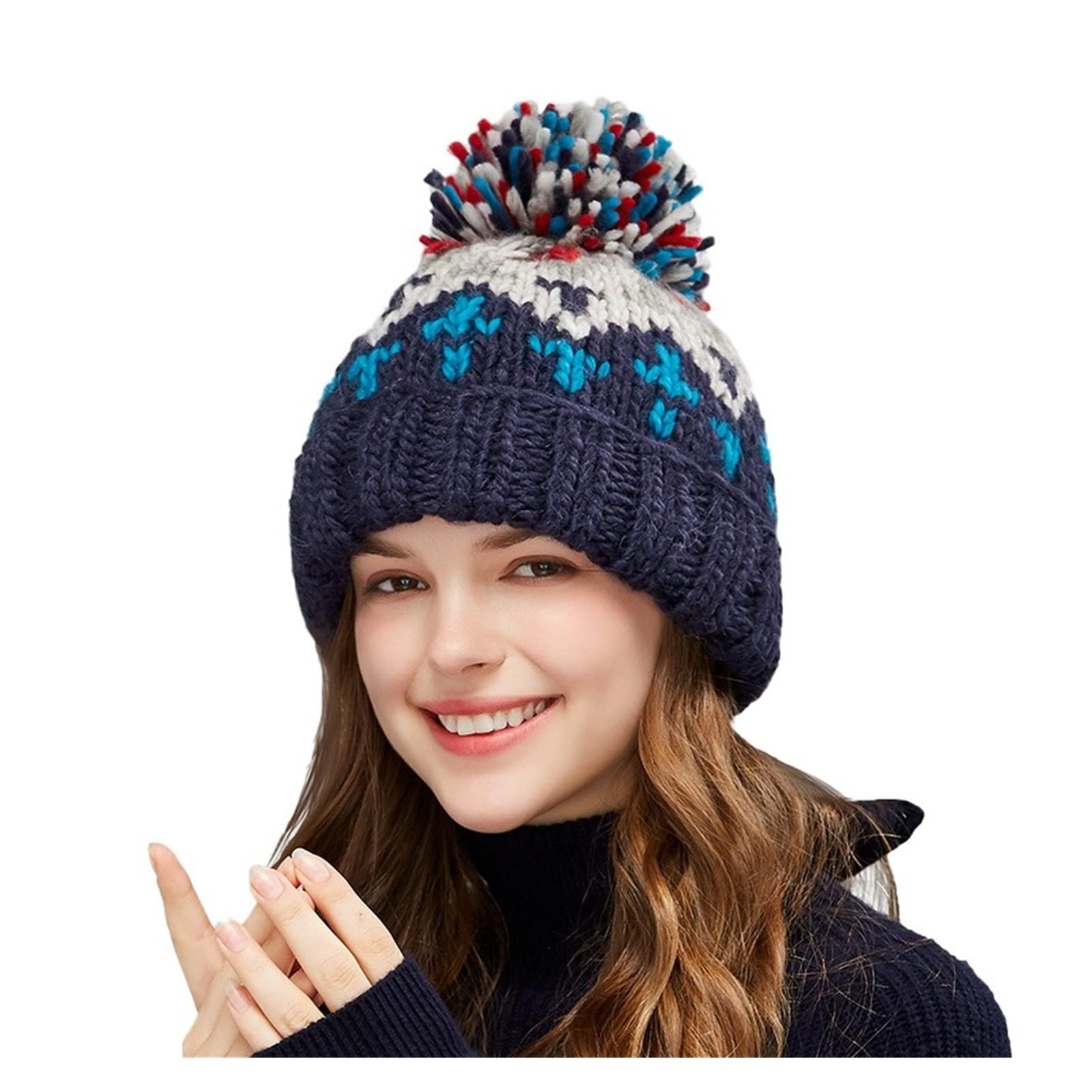 Sombreros Gorros Bordados con Estampado Lindo de Moda Sombrero de Invierno para Mujer y Hombre Gorro cálido con pompón Gorros Beanie de Punto con Hilo Holgado