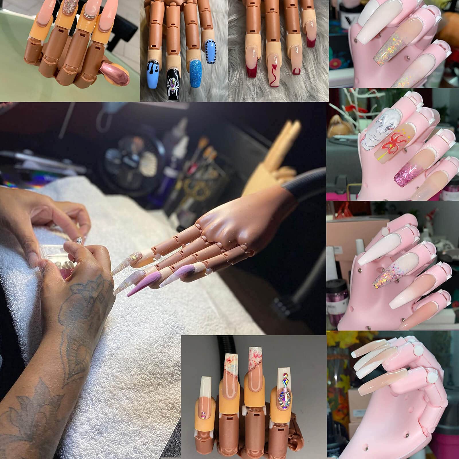 Main D'entrainement Manucure, Flexible Réglables Modèle Main Avec 400 Faux Ongles, Professionnels Main d Entrainement Pour Ongle, Rose
