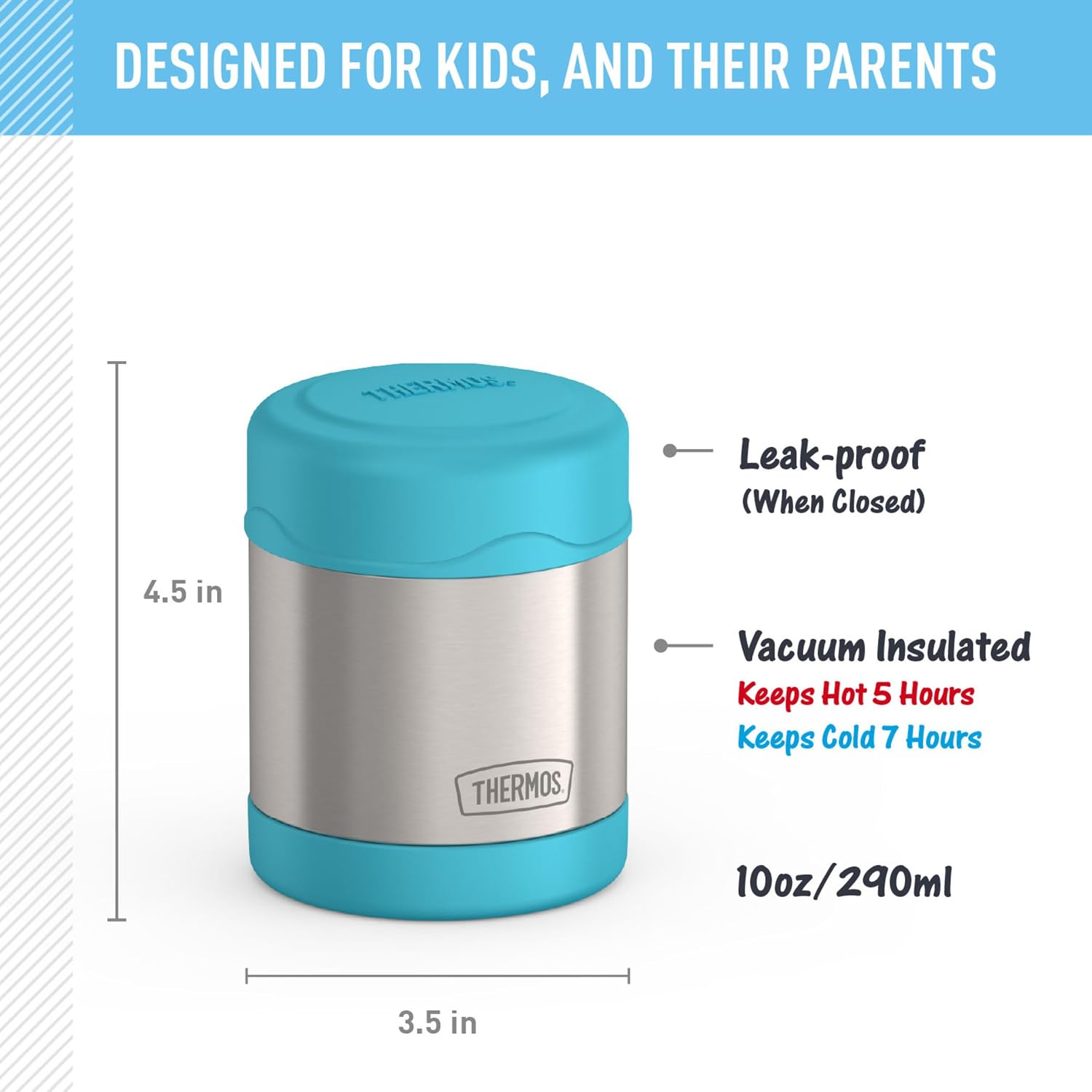 THERMOS FUNTAINER Insulated Food Jar, 10 Ounce, Kid Friendly Food Jar, Teal
