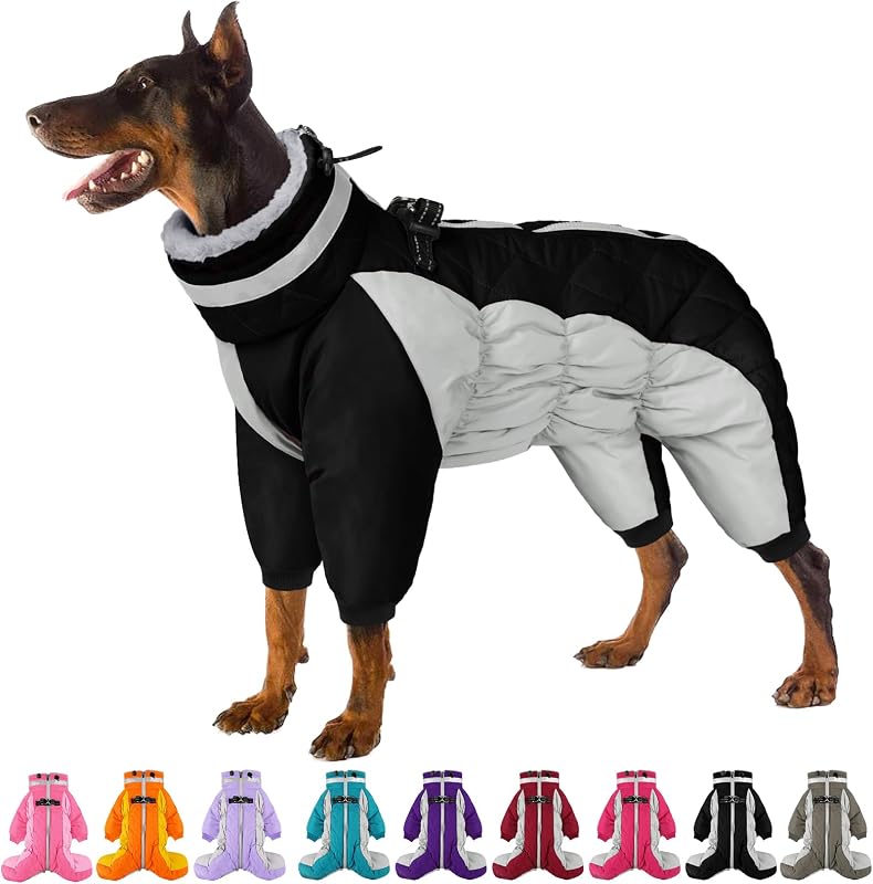 Casaco Impermeável para Cães com Pernas, Forro de Fleece e Faixas Refletivas SUNFURA – 2XL