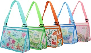 DENZIQ 5 Pack Beach Toys Mesh Bag Kids Shell Collecting Bag Totes with Zipper for Holding Shells Beach Sand Toy for Boys and Girls,for Beach/Pool Swimming Accessories Bags for Holding Beach Shell