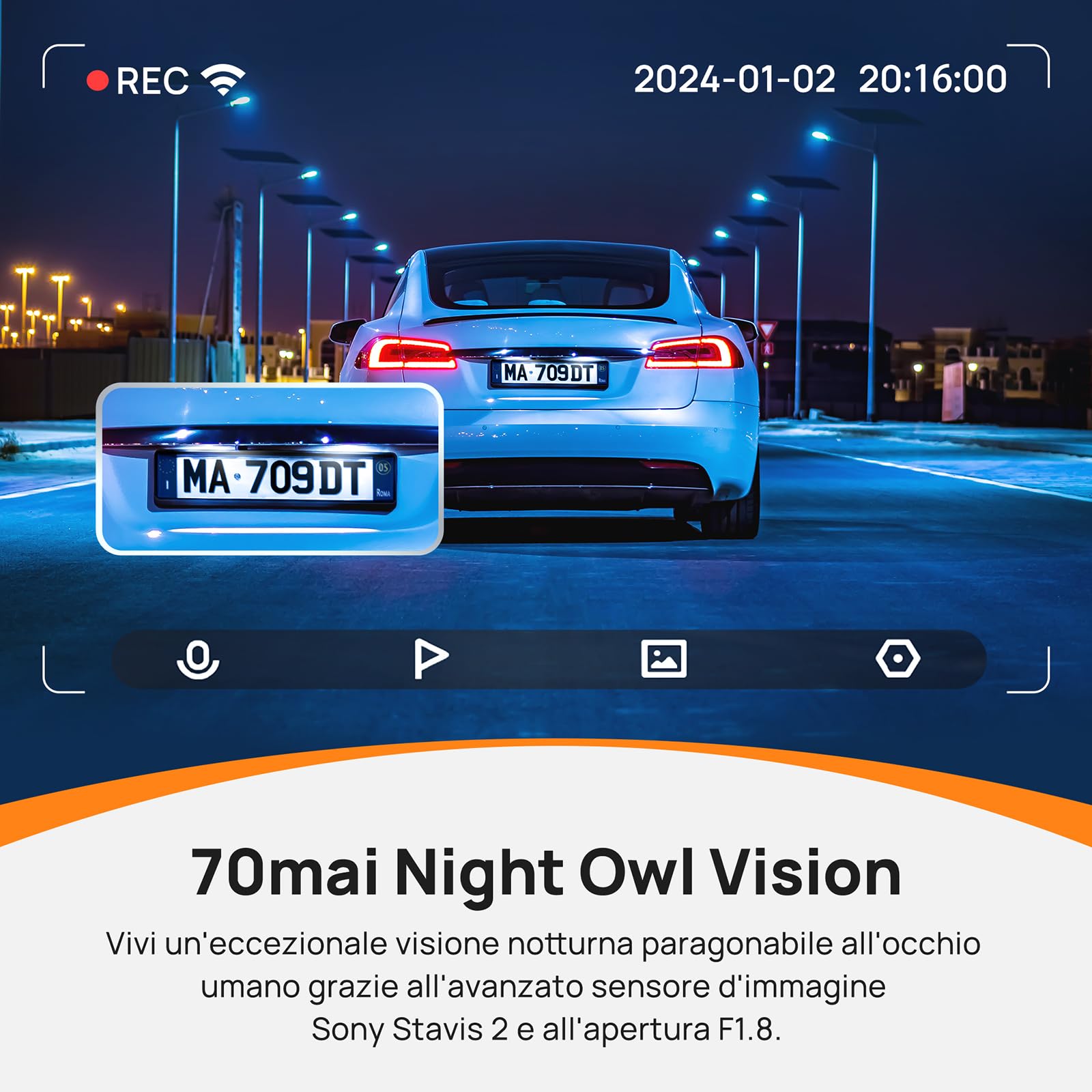 70mai 4K+1080P Dash Cam Auto A810 Fronte Retro Dashcam con Scheda SD da 128GB, GPS e WiFi Integrato, Visione Notturna, Modalità Parcheggio 24H, Registrazione in Loop, Controllo Tramite APP
