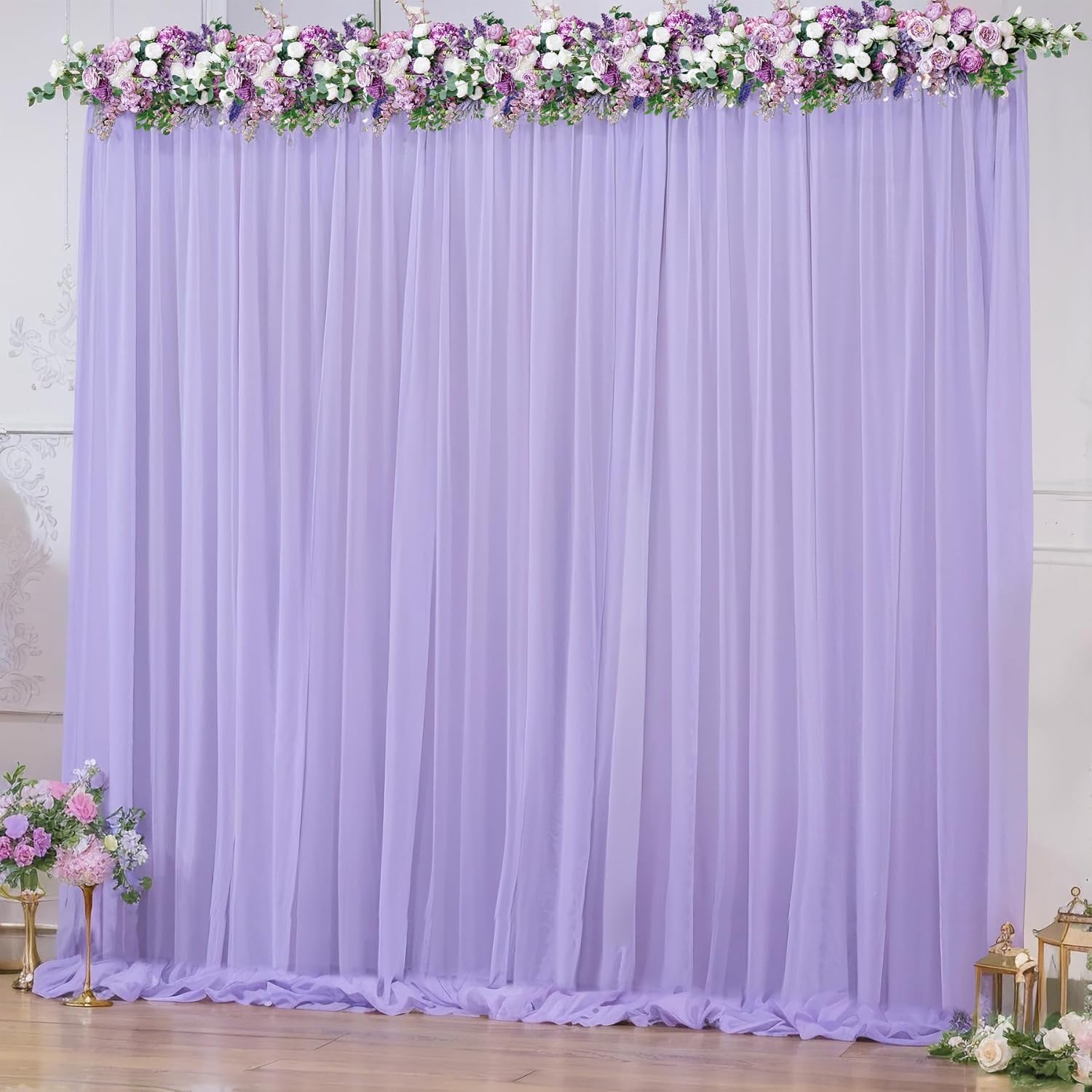 Filloxy 2pcs Backdrop Decoration Net Tulle Large Size, Nylon Made, Reusable, Soft, Wrinkled Free, 8 x 5 ft Each, Cabana Tent Party Decoration Items for Birthday, Anniversary (LAVENDER)-image-24