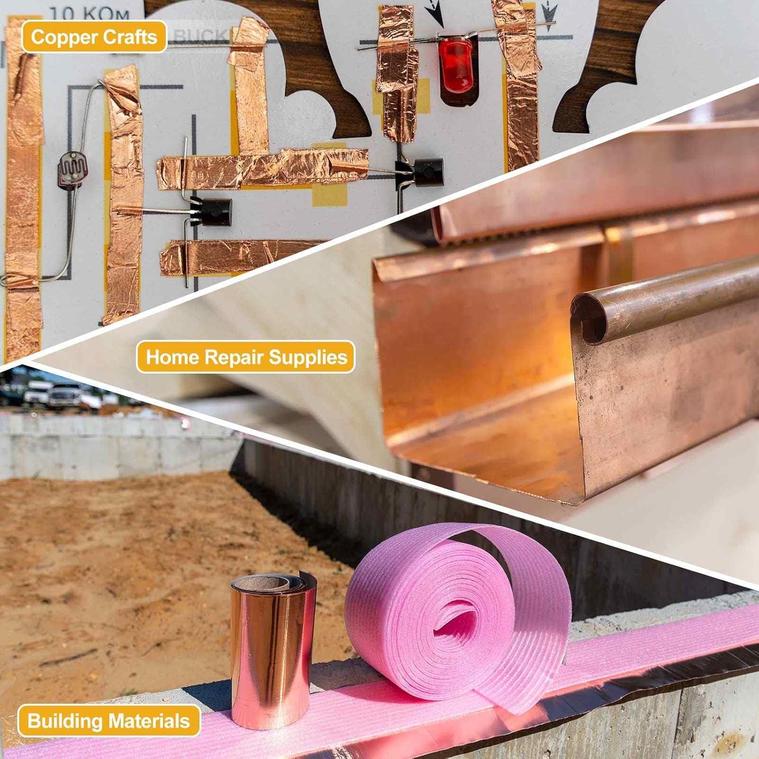 MECCANIXITY 3.28ft Copper Sheet Roll, 1000x5x0.8mm Pure Copper Strip Flashing Roll Metal Foil Plate with Gloves Waterproof for Roofing House Repair DIY Projects Jewelry Craft