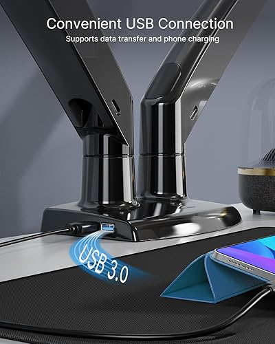 Miniatura 3 de HUANUO Soporte de monitor doble para monitor de 13 a 40 pulgadas, soporte de monitor doble premium con USB, soporte de monitor de altura ajustable
