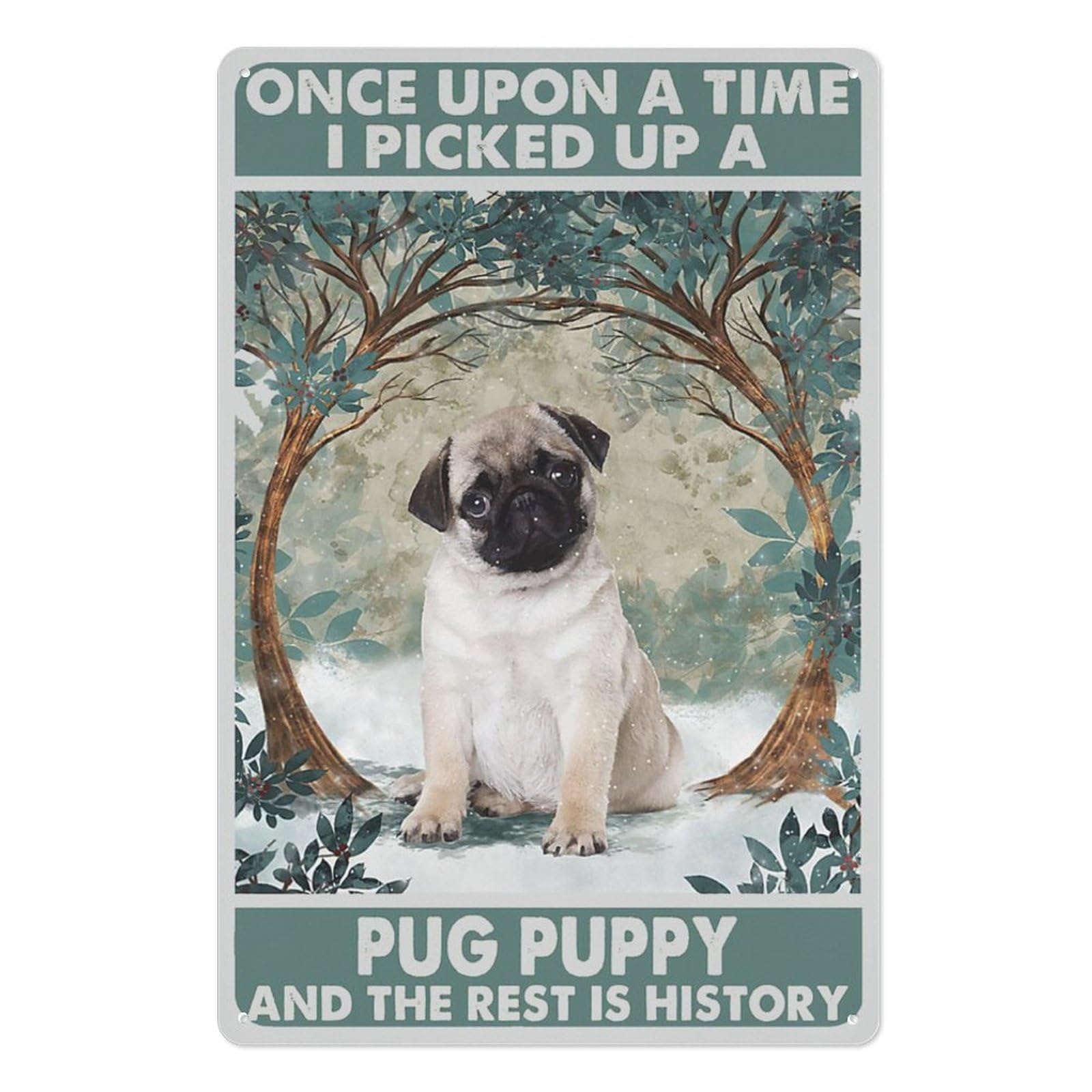 Rovsiogne Signs B Vintage Metal Sign Pug Wall Decor Hanging Art, Once Upon A Time Picked Up A Puppy And The Rest Is History Sign Room Wall Artwork Metal Plaque Poster Decor For Home Or Business Use 6X8 In Signage