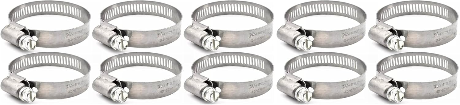 H584 1 5/16" x 2 1/4" OD Hose Clamp Worm Gear Stainless Steel Pipe Fitting Clamp Replacement for Interstate Pneumatics, 10-Pack