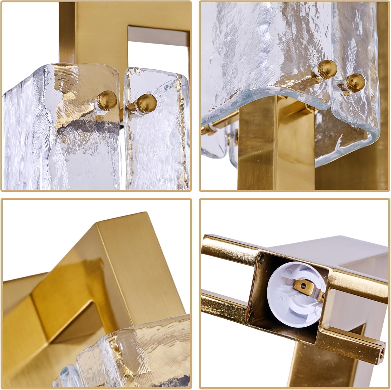 Modern Gold Wall Sconce Brushed Brass Wall Light with Textured Glass Shade, Modern Golden Vanity Wall Light for Bathroom, Bedroom, Hallway, Entryway, Mirror