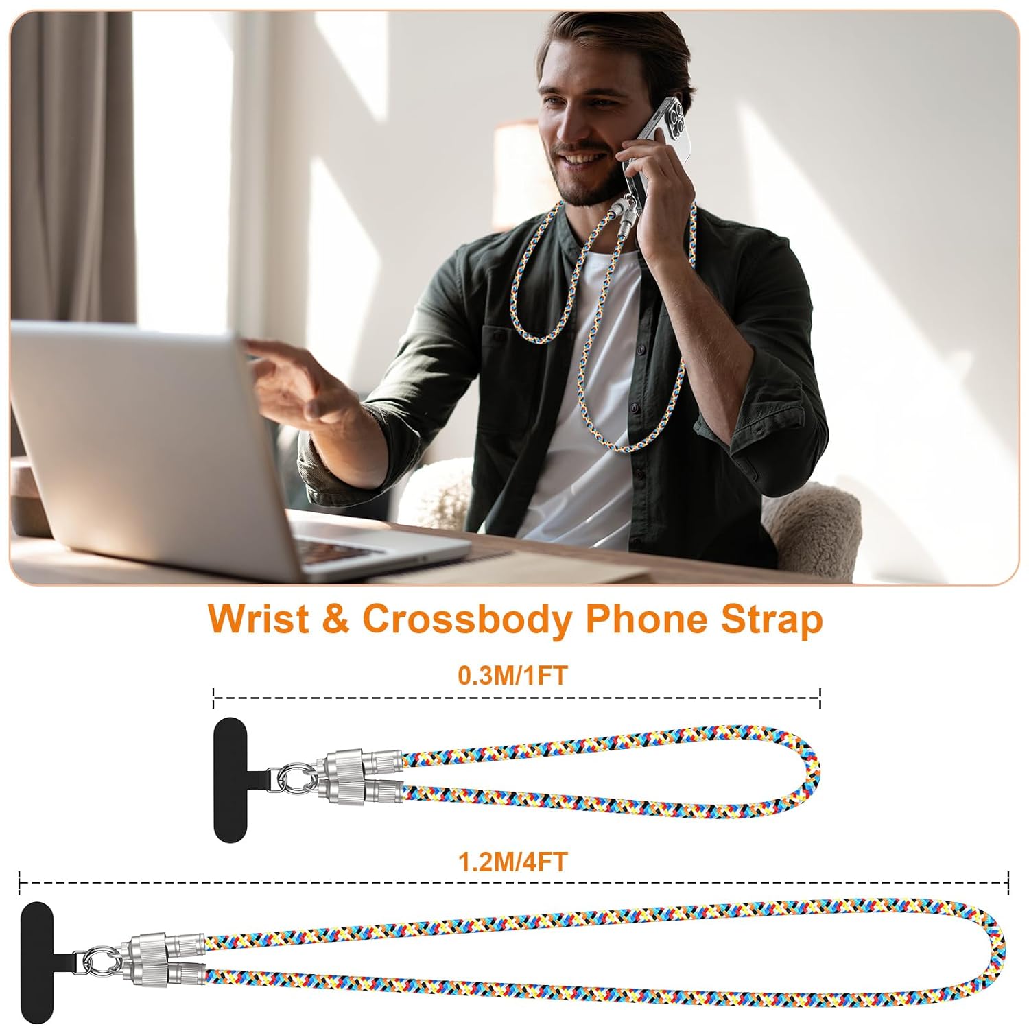 Phone Lanyard Built-in USB-C to USB-C Fast Charging Cable, 2Pack 65W High Speed Nylon Data Transfer Cord Crossbody Wrist Strap for iPhone 17 16 15,Samsung S25 S24 Ultra/FE,Moto Razr/Edge 2025,Pixel 10