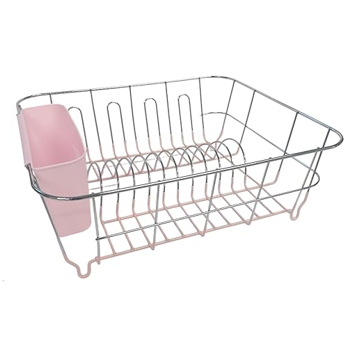 Dish Drying Rack & Cutlery Holder 2 Piece Set - Compact Sink-Fitting Dish Drainer with Rubberized Undercoating, Space-Saving Kitchen Organizer for Plates, Cups, Bowls & Utensils In Sink, Pale Pink - Pale Pink - 1