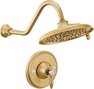 Moen Weymouth Brushed Gold Posi-Temp Shower Trim Kit, Valve Required, including 9-Inch 2-Spray Rainshower, TS32102BG