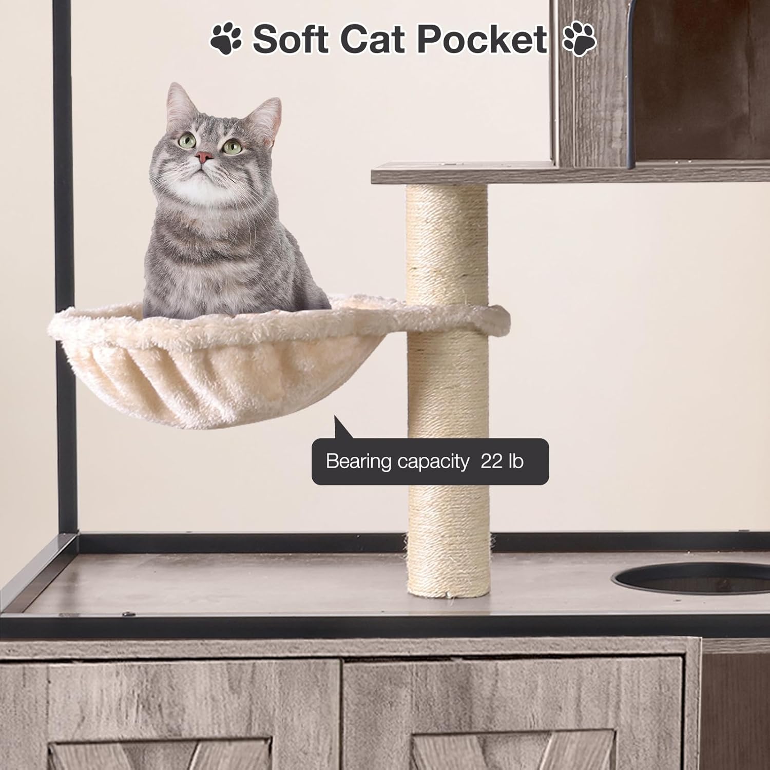 Cat Litter Box Enclosure, Cat Tree with Hidden Litter Box Furnitur，Front Entry Kitty Washroom Furniture for Indoor Cats (Grey)