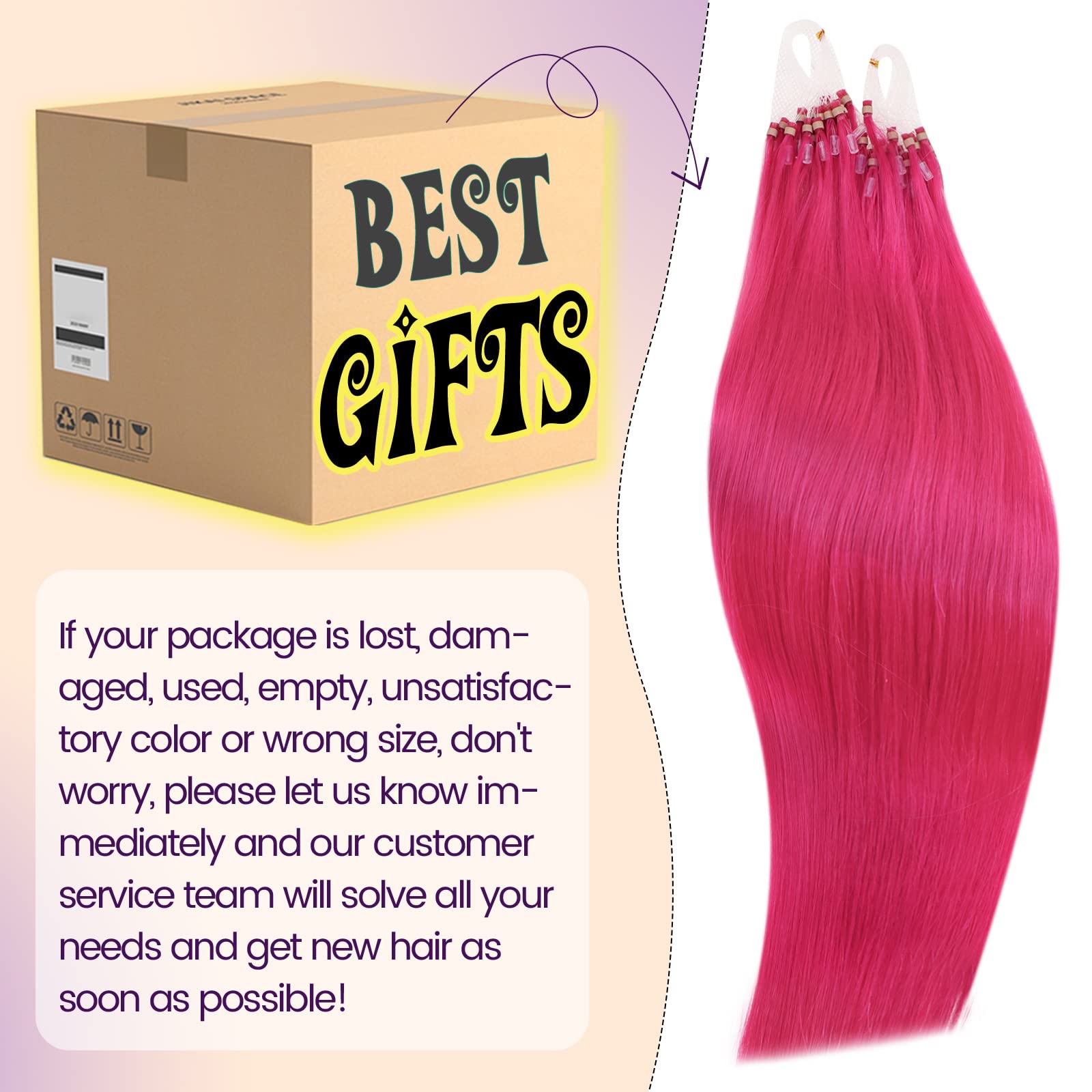 RUNATURE Micro Hair Extensions Real Human Hair Hot Pink Hair Extensions Micro Link Extensions Colored Human Hair Pink Micro Ring Hair Extensions 18 Inch 25 Gram - Image 4