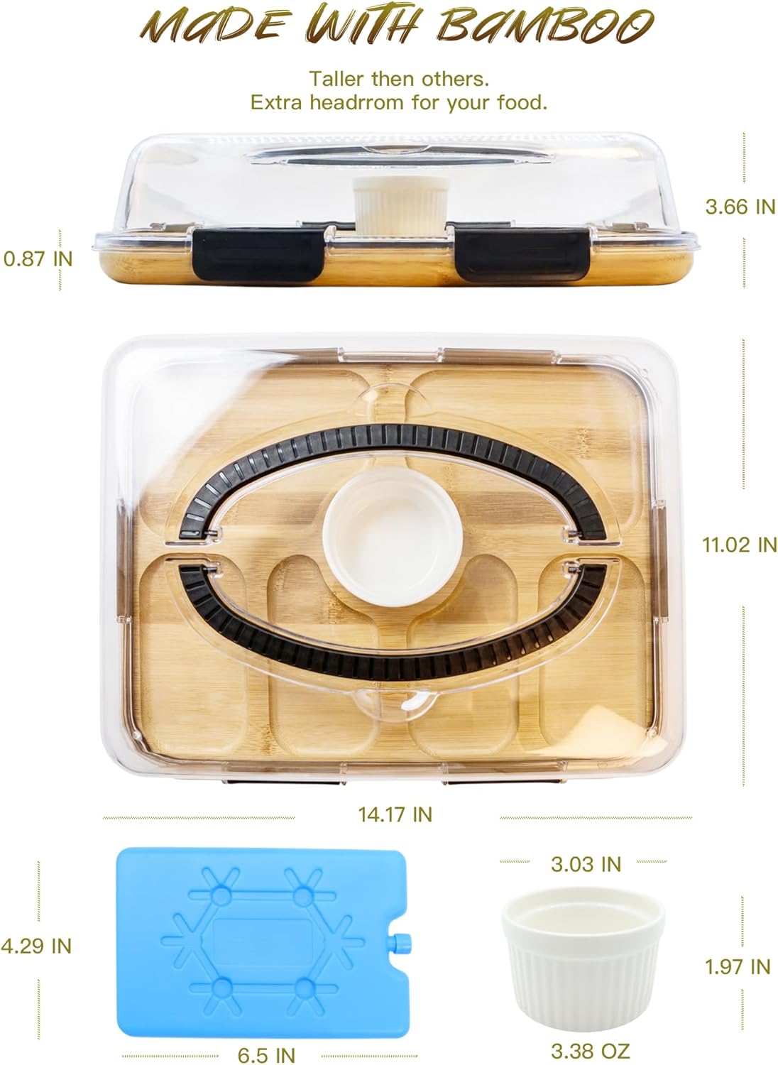 Charcuterie Board with Lid & Ice, Upgraded 6 Snap Laches, Sauce Cup Included, Large Portable Cheese Tray with Handle, Serving Tray for Picnic & Pool, House Warming Gifts New Home (Black)